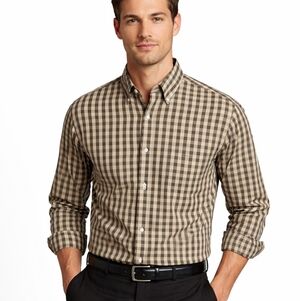 Silk Green Gingham Shirt Men's M Long Sleeve Button Up Down Preppy Old Money